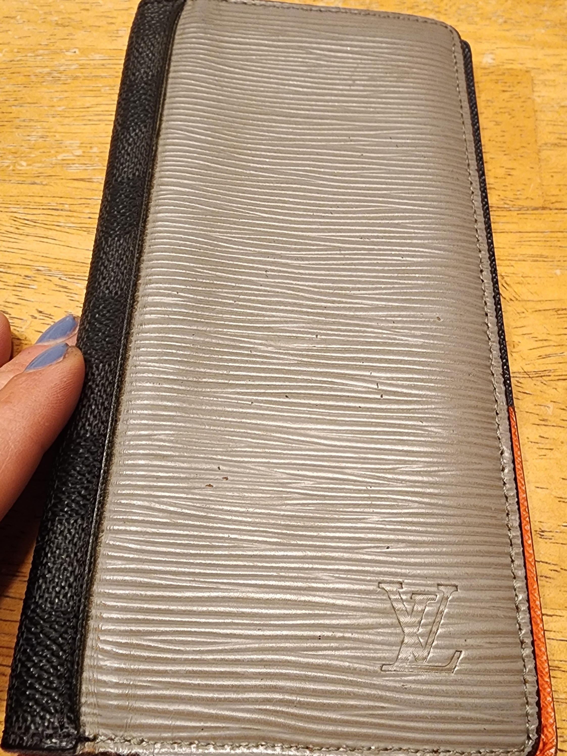 Louis Vuitton Brazza Wallet Gray And Blue Epi Leather & Damier Graphite Spine